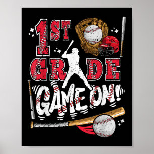 Funny Back To School 1st Grade Baseball Game On Fi Poster