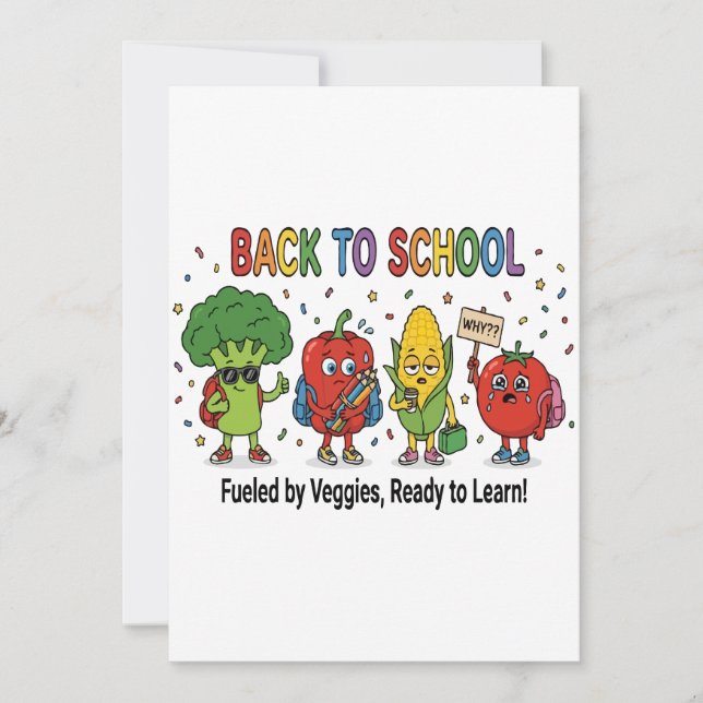 Funny Back to School Cute Vegetable Characters Invitation (Front)