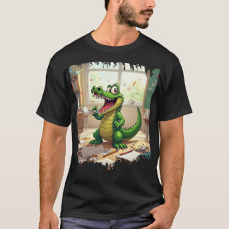 Funny Back to School Dinosaur Eating Homework  T-Shirt