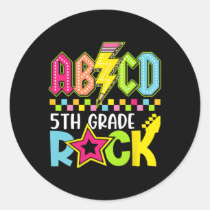 Funny Back To School Lightning Bolt 5th Grade Rock Classic Round Sticker