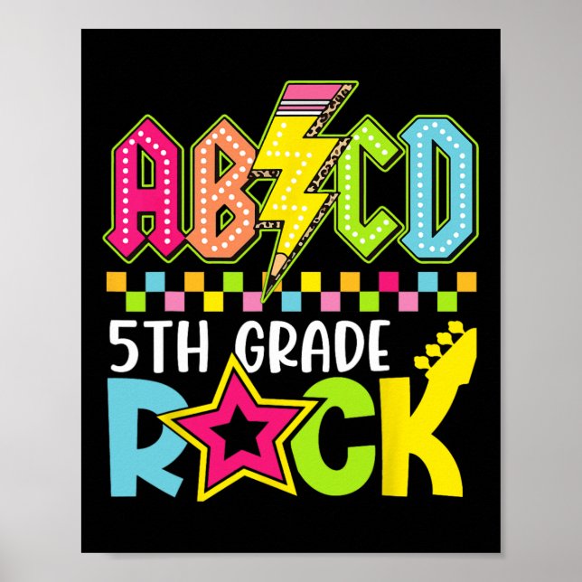 Funny Back To School Lightning Bolt 5th Grade Rock Poster (Front)