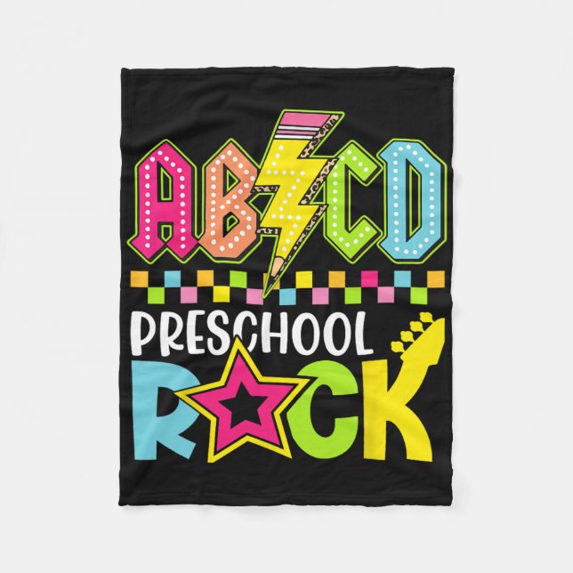 Funny Back To School Lightning Bolt Preschool Rock Fleece Blanket (Front)