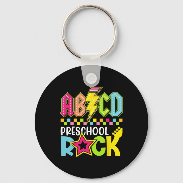 Funny Back To School Lightning Bolt Preschool Rock Key Ring (Front)