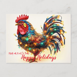 Funny Backyard Chickens Rooster Christmas Lights Postcard
