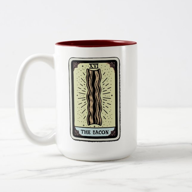 Funny Bacon Tarot Card Two-Tone Coffee Mug (Left)