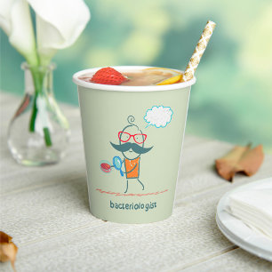Funny Bacteriologist Scientist with Big Moustache Paper Cups
