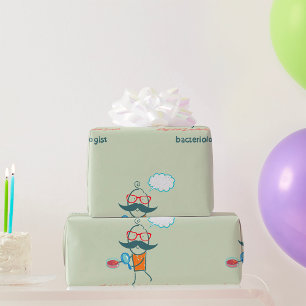 Funny Bacteriologist Scientist with Big Moustache  Wrapping Paper