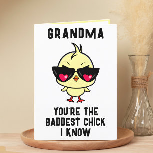 Funny Bad Chick Chicken Grandmother Happy Birthday Thank You Card