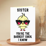 Funny Bad Chick Chicken Sister Happy Birthday Thank You Card<br><div class="desc">Looking for a unique way to express your love and humour to your sibling? Our funny chicken greeting card is the perfect choice for your daughter on her birthday! Customise it by adding your own personal message. Design features a cool baby chick wearing sunglasses with a red heart in them....</div>