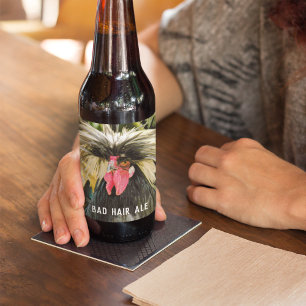 Funny Bad Hair Day Chicken Beer Bottle Label
