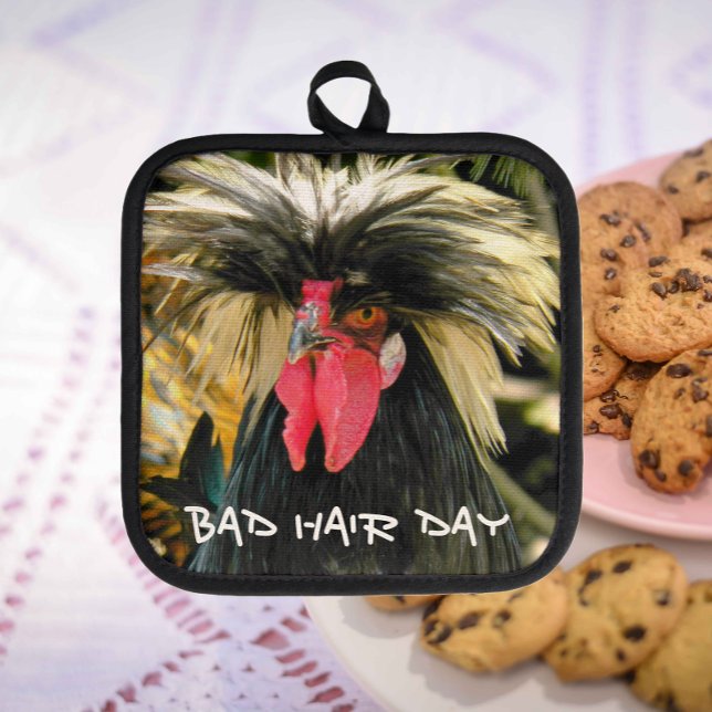 Funny Bad Hair Day Chicken Pot Holder (In Situ Cookies)