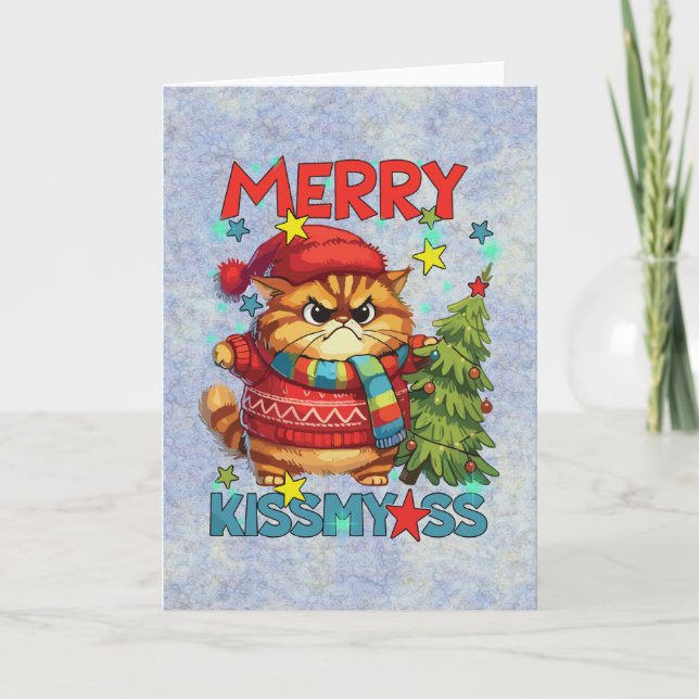 Funny bad tempered christmas cat card (Front)