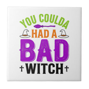 Funny Bad Witch Halloween Quote Vector Design_1 Ceramic Tile