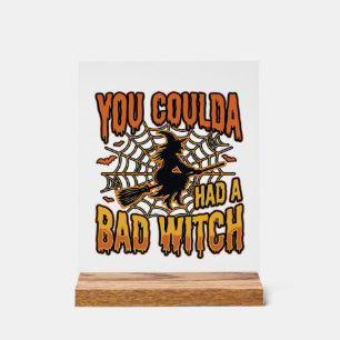 Funny Bad Witch Halloween Vintage Engraving Design Acrylic Sign