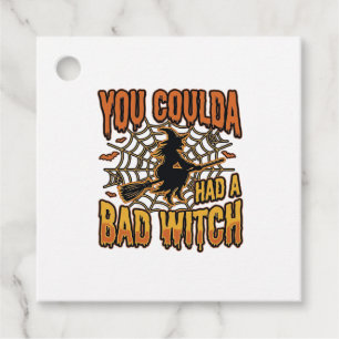Funny Bad Witch Halloween Vintage Engraving Design Favour Tags