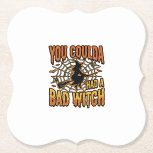 Funny Bad Witch Halloween Vintage Engraving Design Paper Coaster