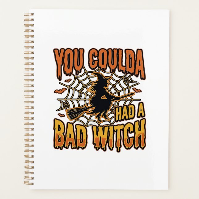 Funny Bad Witch Halloween Vintage Engraving Design Planner (Front)