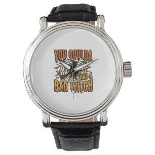 Funny Bad Witch Halloween Vintage Engraving Design Watch