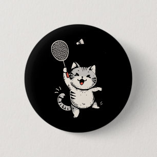 Funny Badminton Cat Cute Kitty Badminton Player Sh 6 Cm Round Badge