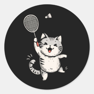 Funny Badminton Cat Cute Kitty Badminton Player Sh Classic Round Sticker