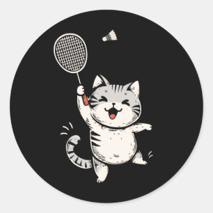 Funny Badminton Cat Cute Kitty Badminton Player Sh Classic Round Sticker