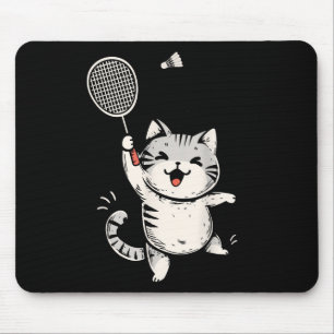 Funny Badminton Cat Cute Kitty Badminton Player Sh Mouse Pad