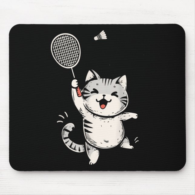 Funny Badminton Cat Cute Kitty Badminton Player Sh Mouse Pad (Front)