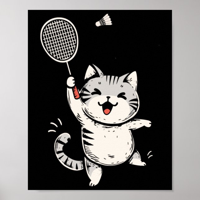 Funny Badminton Cat Cute Kitty Badminton Player Sh Poster (Front)