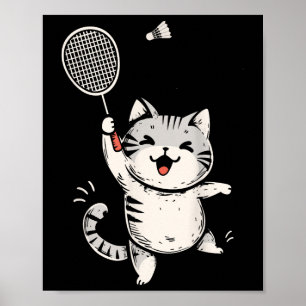 Funny Badminton Cat Cute Kitty Badminton Player Sh Poster