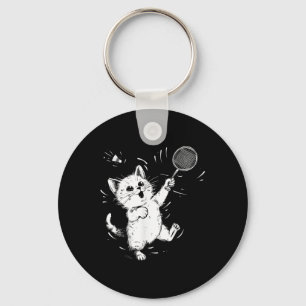 Funny Badminton Cute Cat Badminton Player Shuttle Key Ring