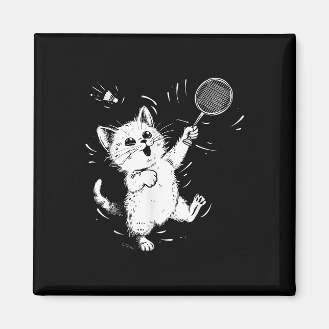 Funny Badminton Cute Cat Badminton Player Shuttle  Magnet (Front)