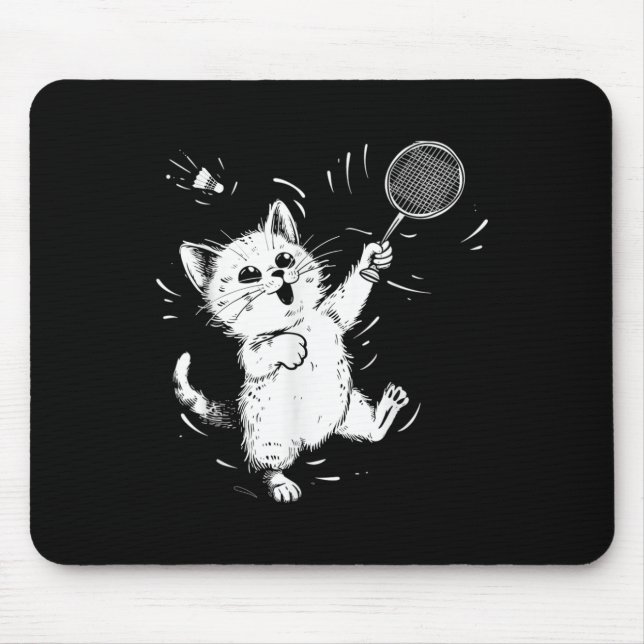 Funny Badminton Cute Cat Badminton Player Shuttle  Mouse Pad (Front)