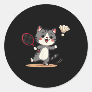 Funny Badminton Cute Cat Racket Shuttle Men Women Classic Round Sticker