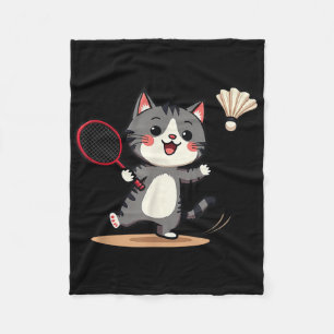 Funny Badminton Cute Cat Racket Shuttle Men Women  Fleece Blanket