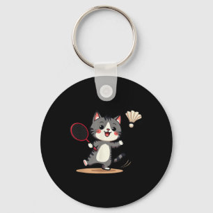 Funny Badminton Cute Cat Racket Shuttle Men Women Key Ring