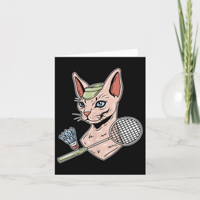 Funny Badminton Devon Rex Cat Shuttle  Card (Front)