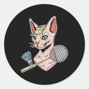 Funny Badminton Devon Rex Cat Shuttle Classic Round Sticker