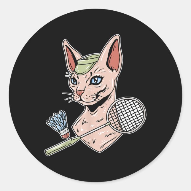 Funny Badminton Devon Rex Cat Shuttle  Classic Round Sticker (Front)