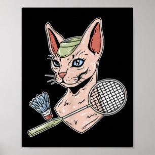 Funny Badminton Devon Rex Cat Shuttle  Poster