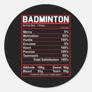 Funny Badminton Nutrition Facts Shuttle Classic Round Sticker