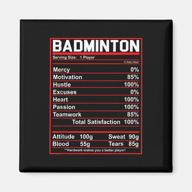 Funny Badminton Nutrition Facts Shuttle  Magnet (Front)