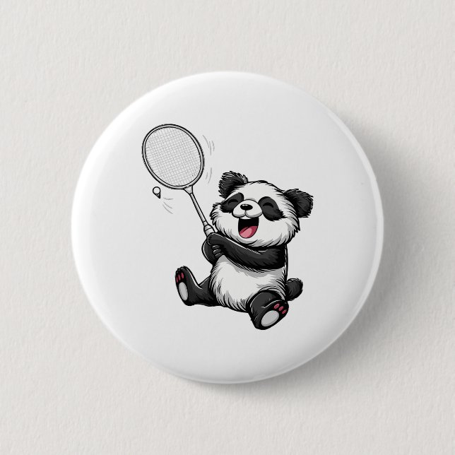 Funny Badminton Panda Badminton Player Shuttle Rac 6 Cm Round Badge (Front)