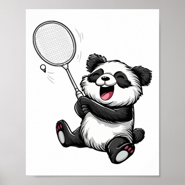 Funny Badminton Panda Badminton Player Shuttle Rac Poster (Front)