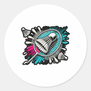 Funny Badminton Player Love Shuttle Design 17 Classic Round Sticker