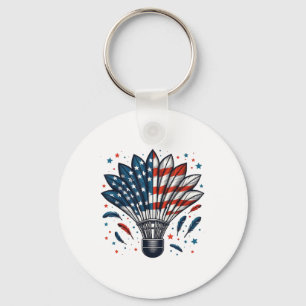 Funny Badminton Shuttle American Usa Flag 4th Of J Key Ring