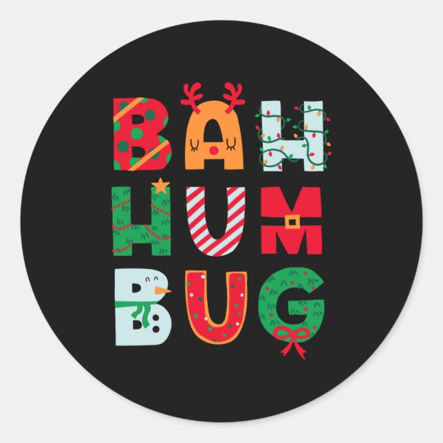 Funny Bah Humbug Holiday  Classic Round Sticker (Front)