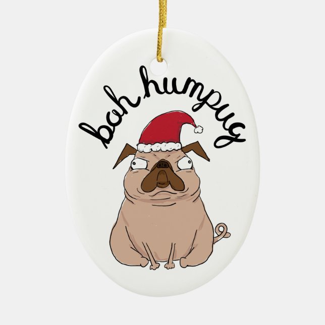 Funny Bah Humpug Santa Pug Christmas Ornament (Front)
