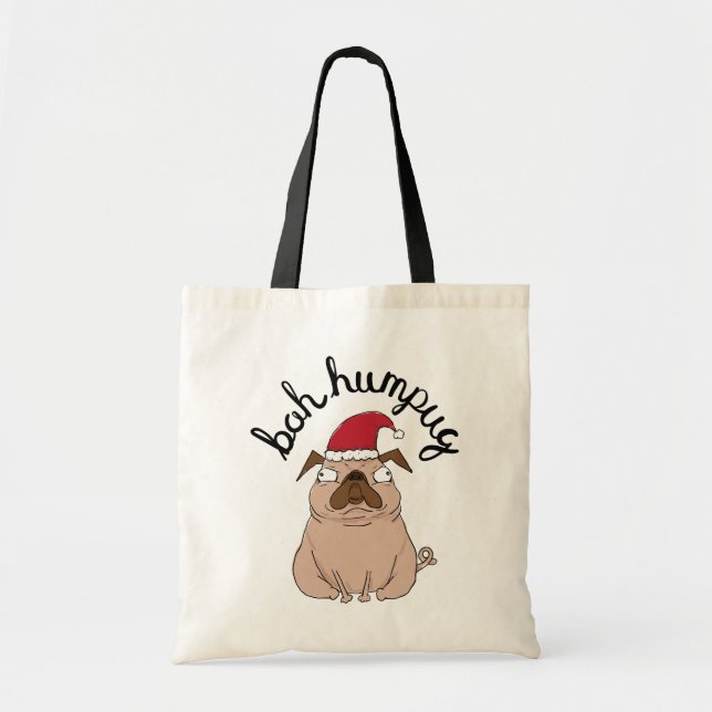 Funny Bah Humpug Santa Pug Christmas Tote (Front)