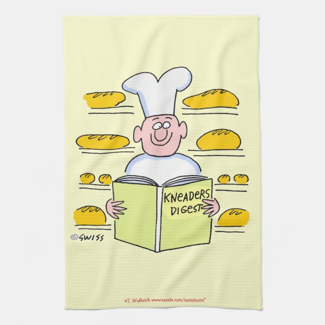 Funny Baker Loaves of French Bread Cartoon Art Tea Towel (Vertical)