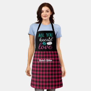 Funny Baking Bread Black Pink Plaid Pattern Apron